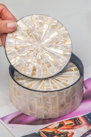 oceanpoint Natural Mosaic Coasters Set (Piece of 6) – Handmade Boxed, Luxurious Design, 10cm