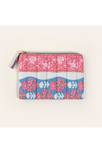 Zsa Zsa Zsu Delhi Hand Print Cotton Makeup Bag 12X18 cm Blue