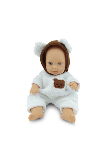 Moni Papusa bebelus pentru copii Bebe Bear cu trasaturi realiste,salopeta cu urechiuse de ursulet, S