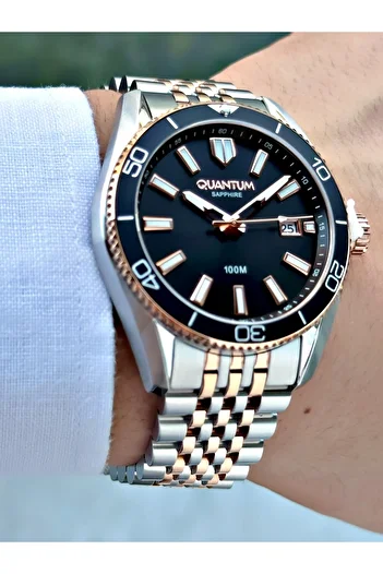 Quantum Silver-Copper Color Sapphire Glass Steel Cord Steel Case Men's Wrist Watch with Calendar 1215.550Mr