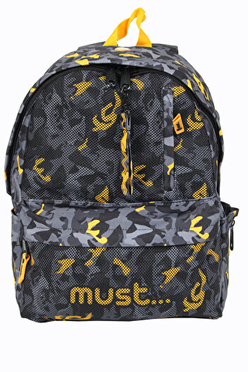 MUST 584612 Camouflage Double Pocket Primary School Backpack-Grey / Orange