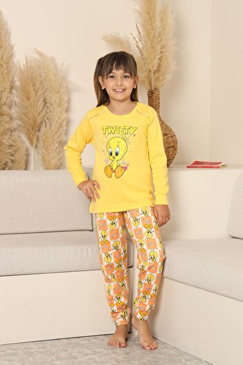 Zekalya Tweety Patterned Girl's Pajama Set Yellow