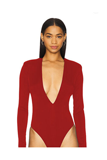 AFR CLOTHES Women's Deep V-Neck Double Layer Long Sleeve Bodysuit