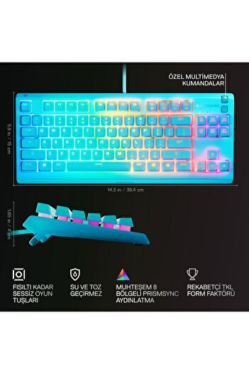 SteelSeries Apex 3 TKL RGB Suya ve Toza Dayanıklı Türkçe Gaming Klavye – Mavi
