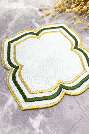 WEARE2 Khaki Gold Colored Moonrise Embroidered Cocktail Napkin