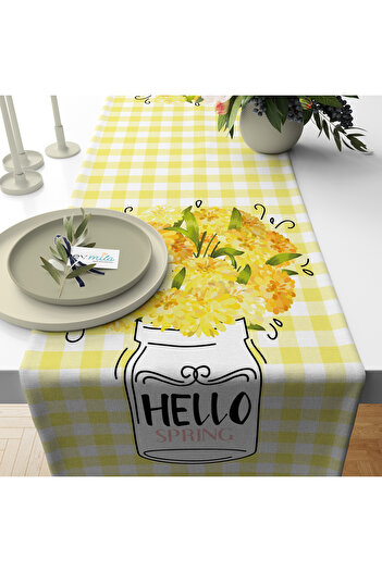 Evmila Summer and Spring Themed Floral Patterned Velvet Runner