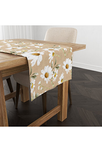 Evmila Summer and Spring Themed Daisy Patterned Velvet Runner