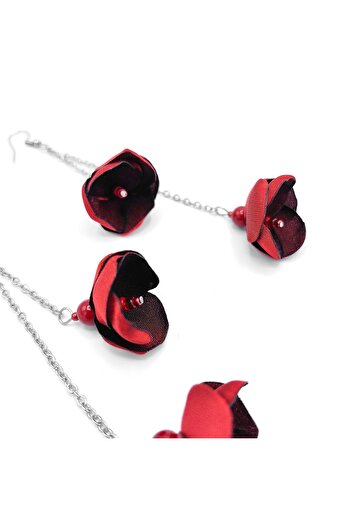 Corizmi Long earrings with flowers made of satin silk, pearls and stainless steel, handmade, Flower Love