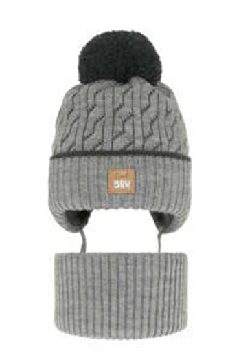 fantasialand Winter set for boys, gray hat and scarf Pikolo