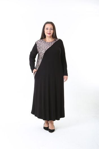 XL Modam Women's Lycra Viscose Black Patterned Plus Size Dress