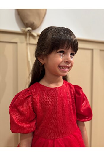 penu baby kids Red Short Balloon Fabric Sleeve Detailed Tutu Baby Girl Dress