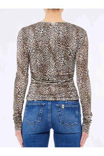 Liu Jo Women's Slim Fit V-Neck Leopard Print Long Sleeve Leopard Blouse Mf5081J3821-P9155