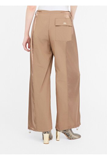 Liu Jo Women's Satin Detailed Comfortable Fit Beige Trousers with Elastic Legs Tf5021T3767-81324