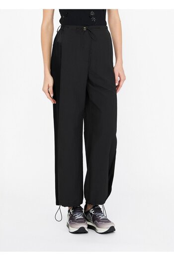 Liu Jo Women's Satin Detailed Comfortable Fit Elastic Leg Black Trousers Tf5021T3767-22222