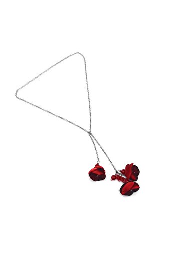 Corizmi Necklace with flowers made of satin silk, Mallorca pearls and stainless steel, handmade, Flower Love