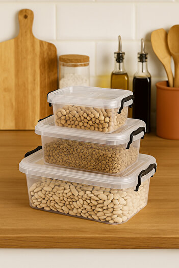 ELDİPA 3-Piece 3000-1700-800 ml Modern Pantry Organizer Storage Container Set Clip-On Food Storage Container