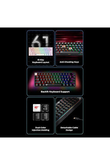 Havit Wired Gaming Keyboard with LED Lights KB903L, 1.8m, White