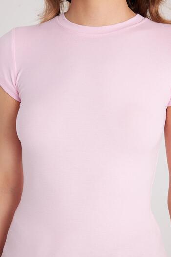 Tudors Kadın Regular Fit Klasik Kesim Bisiklet Yaka Viskon Kumaş Ultra Soft Pembe Tişört