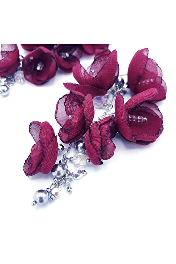Corizmi Cercei lungi stil ciorchine cu flori din voal, perle si cristale, handmade, Latin Love