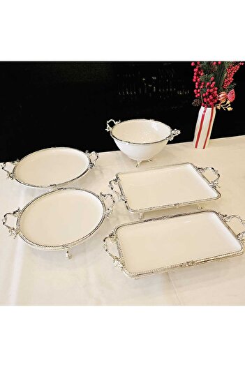 MaviDamla 10 Piece Cast Porcelain Presentation Set Silver