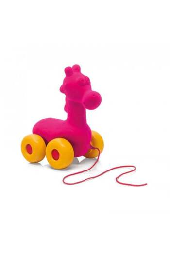 Rubbabu Pull-Along Toy with Rubber, Giraffe, Pink, 18 cm, 1 year+