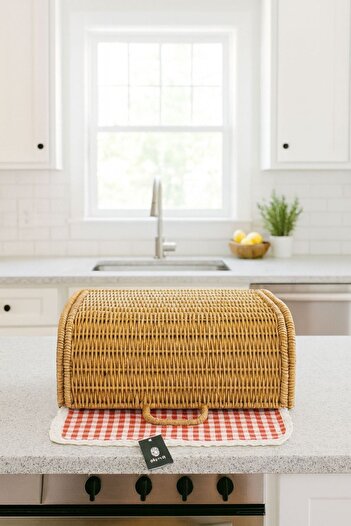 Sezka Life Natural Knitted Wicker Bread Box Basket Spice Rack Bread Basket Organizer Bread Box