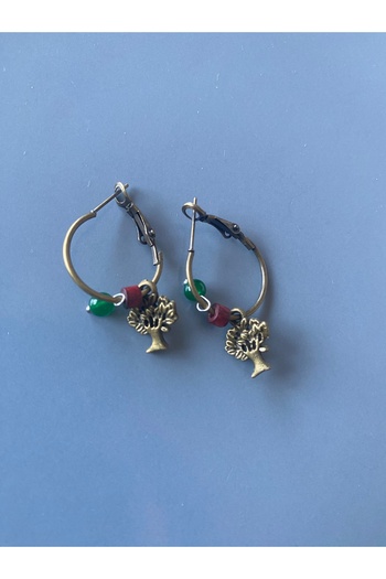 dela otantik Handmade Tree of Life Patterned Hoop Earrings - Nature Themed Authentic Bohemian Bijoux Jewelry - Tree Earrings