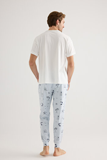 Syah Erkek Pamuklu Kısa Kollu Uzun Pijama Takımı