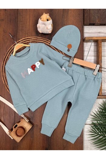 Kids Kingdom Cotton Embroidery Detailed Crew Neck Baby Boy 3 Piece Set