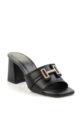 Zerenyus Erew Stone Detailed Stylish Women's Heeled Slippers Black