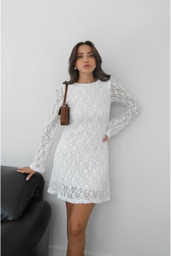 Havoş White Backless Lace Dress