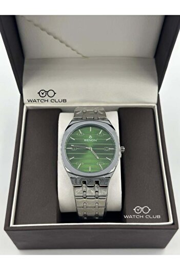benon Men's Watch - Silver Frame with Green Dial Gucci Style