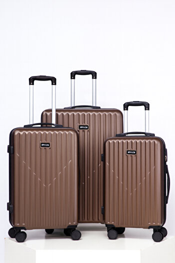 Space Luggage Set of 3 Hardside with Spinner Wheels & Lightweight ABS Luggage for Travel, 28/24/20-Coffie