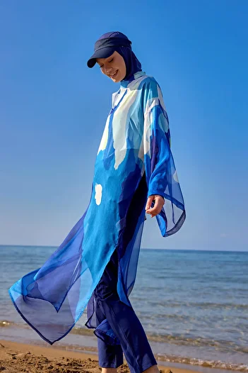 Marina Blue Navy Blue Pareo – Lightweight and Full Length Belted Kimono |   P2507 P2507