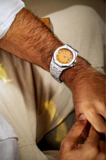 Eros Men's Silver Watch with Yellow Dial