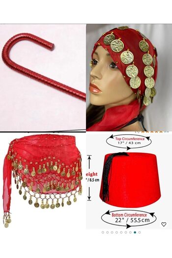 Generic Pack of 5 Oriental Dance Accessories: Earrings, Belt, Ankle Accessories, and Headband