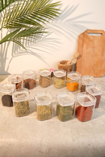 AYEM HOME Set of 12 200ml Vacuum Lid Spice Containers - Leakproof Seal - Acrylic Storage Container with Labels as Gifts