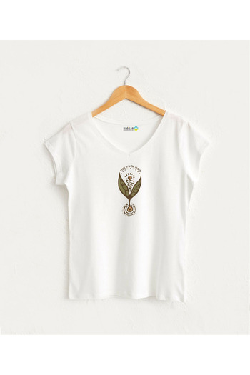 Kidilia Women's V-Neck 100% Cotton Design T-Shirt with Seed Image