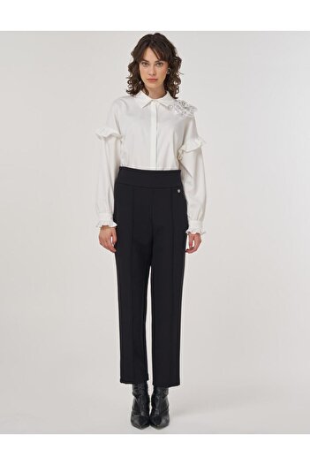 Kayra Çima Stitched High Waist Pipe Leg Trousers Black