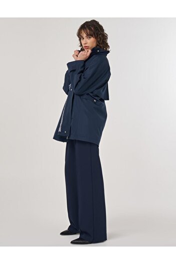 KYR Stand Collar Short Trench Coat Dark Navy Blue