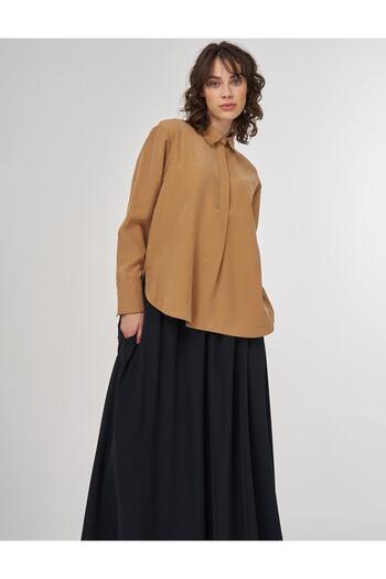 Kayra Patı Hidden Rayon Blouse Tobacco