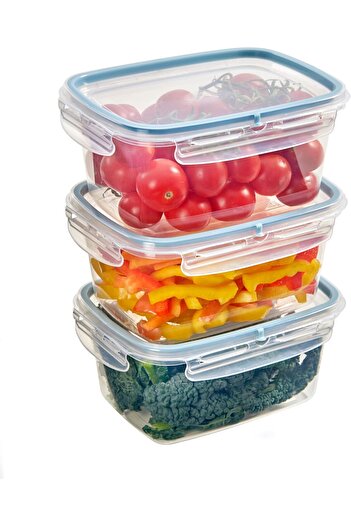 erorex Rectangular Plastic Food Container Set 3 Pieces, 18.4 X 13.8 X 12 Cm Size, 0.6 Liter Capacity
