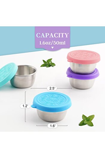 erorex 6Pcs Salad Dressing Container Lid, Small Leak Proof Reusable Stainless Steel Salad Dressing