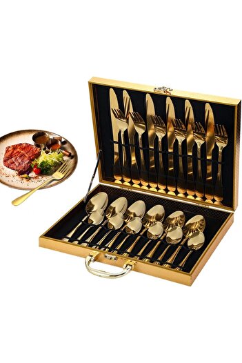 erorex Gold Silverware Set, 24 Pcs Gold Flatware Set, Tableware Cutlery Set, Stainless Steel Silverware