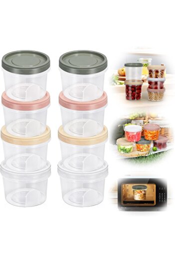 erorex 8 Piece Set 16Oz Plastic Storage Containers Lids, Kitchen Leak Proof Food Grade Sealed Circular