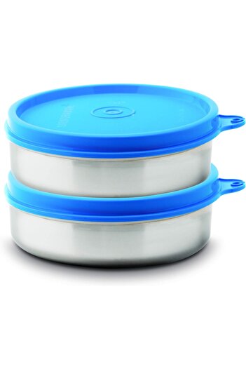 erorex Mini Mate Steel Container (With Plastic Lid) Set Of 2, 60 Ml Each, Blue
