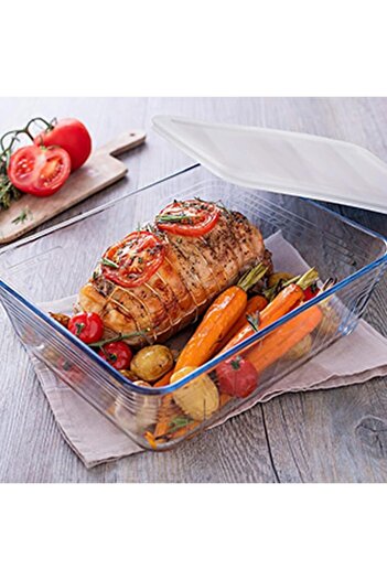 erorex Cook & Freeze Clear Glass Rectangular Bowl | Plastic Lid 2 Liter Food Storage Container | Glass