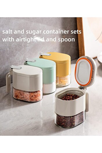 erorex Sugar Salt Container Set, 2Pcs Spice Container Lid Spoon Kitchen Counter, Keeping Sugar, Salts,