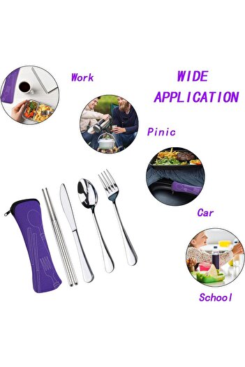 erorex Premium Stainless Steel Travel Cutlery Set Portable Tableware Bag Lunch Box, Camping, Students
