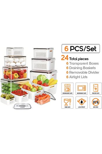 erorex 6Pcs/Set Yah Smart Kitchen Storage Boxes Airtight, Microwave & Freezer Safe | Fridge & Pantry